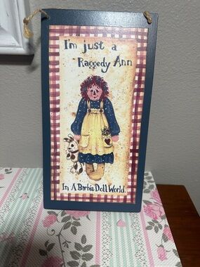 Raggedy Ann Decorative Wall Plaque - Navy, Rustic wooden